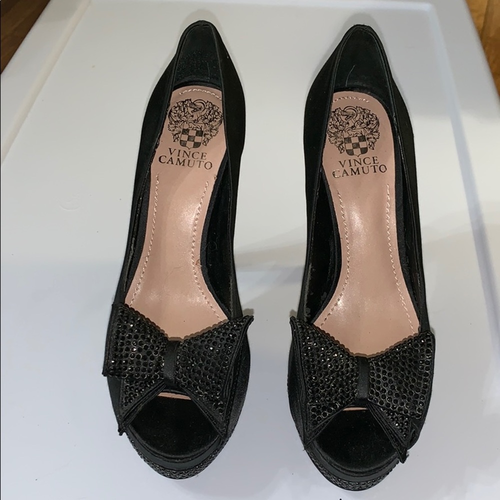 Black satin with rhinestones Vince Camuto heels